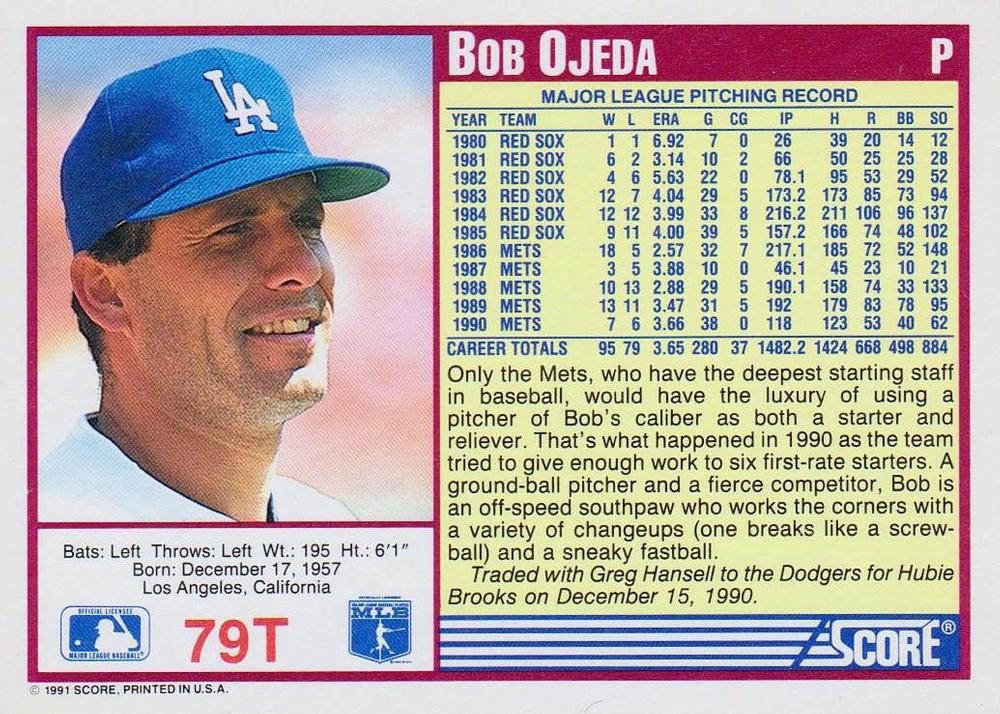 Bob Ojeda  baseball card collectible - Main Image 2