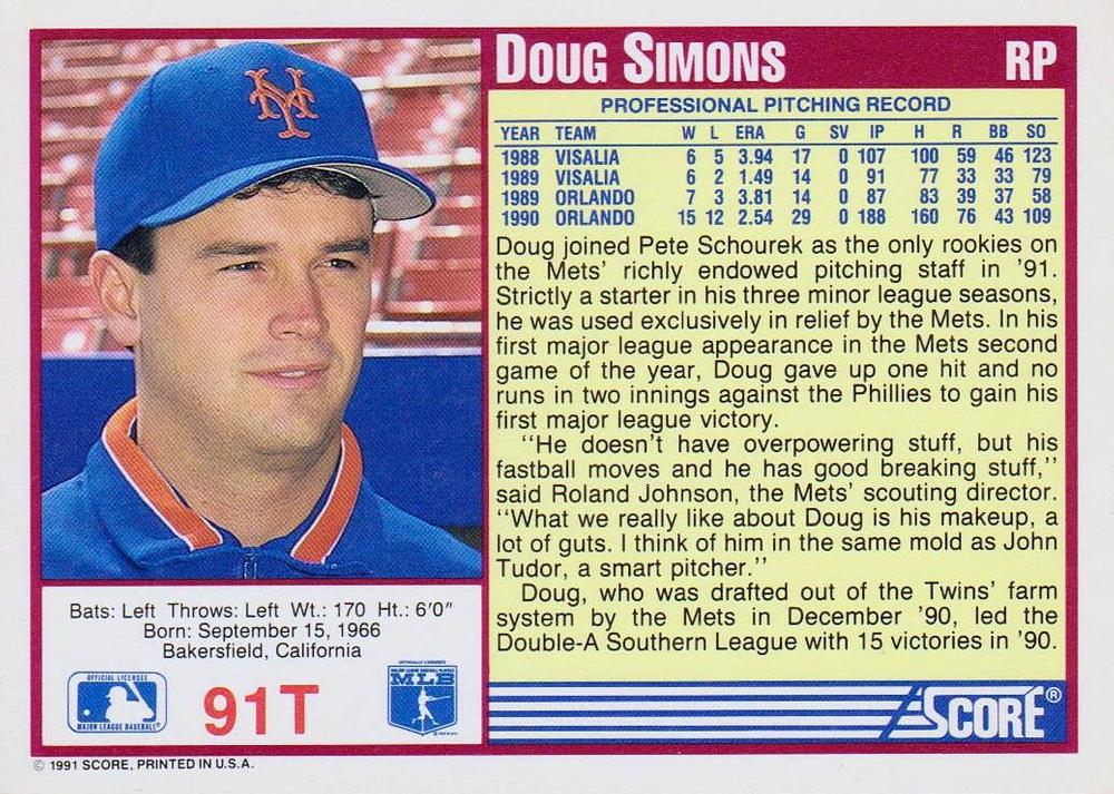 Doug Simons  baseball card collectible - Main Image 2