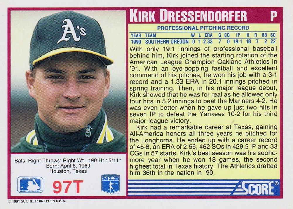 Kirk Dressendorfer  baseball card collectible - Main Image 2