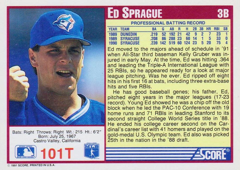 Ed Sprague  baseball card collectible - Main Image 2