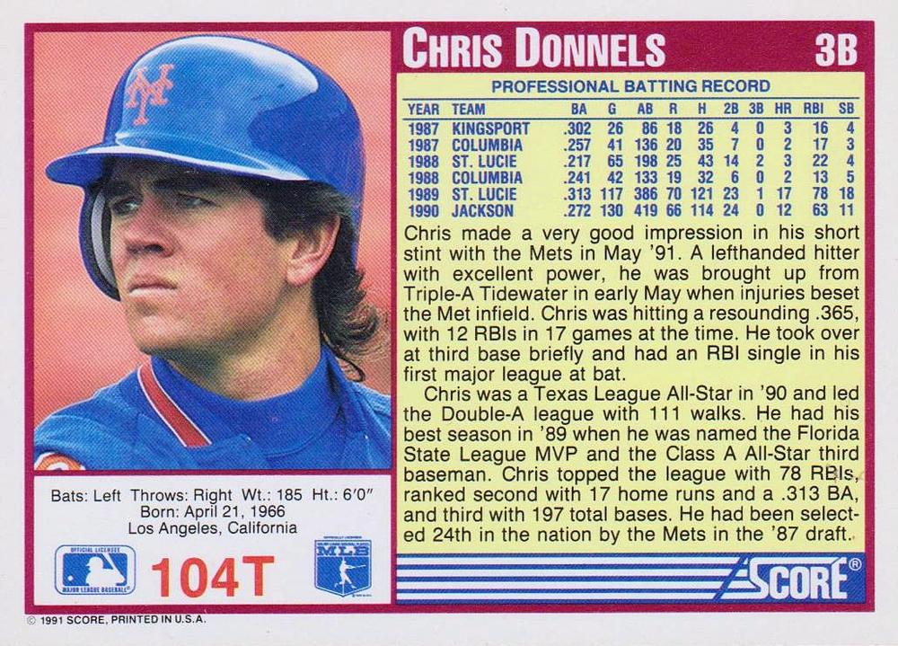 Chris Donnels  baseball card collectible - Main Image 2