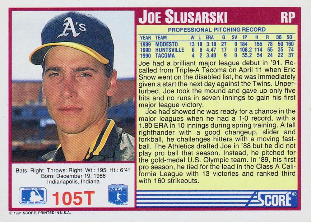 Joe Slusarski  baseball card collectible - Main Image 2
