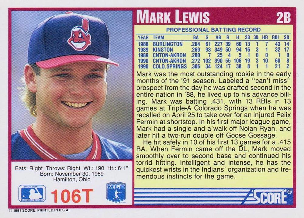 Mark Lewis  baseball card collectible - Main Image 2
