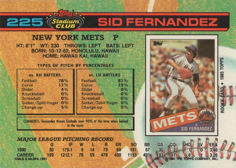 Sid Fernandez  baseball card collectible - Main Image 2