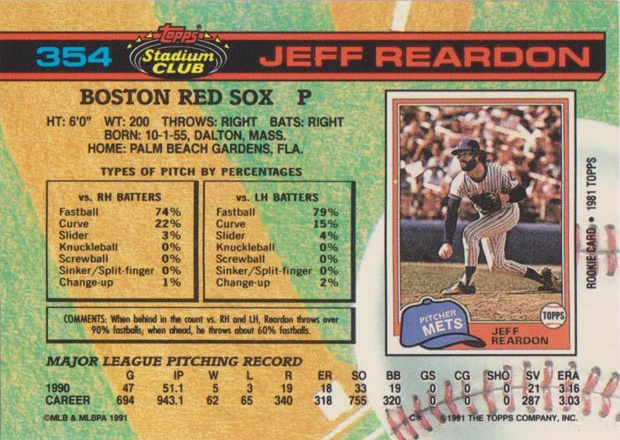 Jeff Reardon  baseball card collectible - Main Image 2