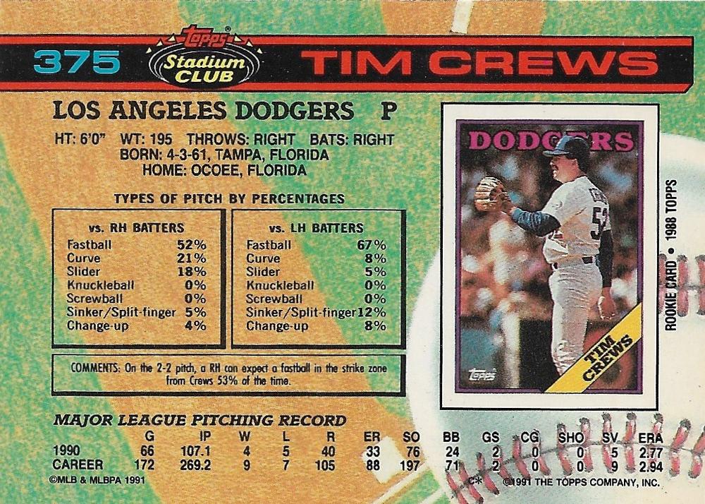 Tim Crews  baseball card collectible - Main Image 2