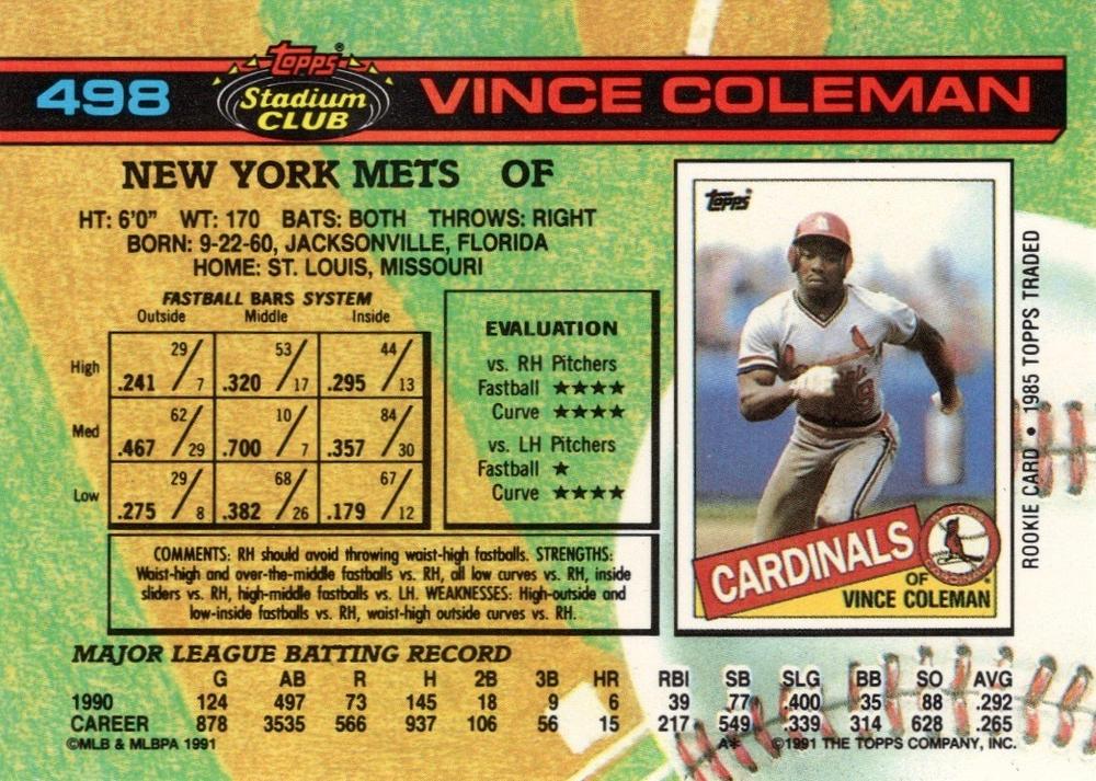 Vince Coleman  baseball card collectible - Main Image 2