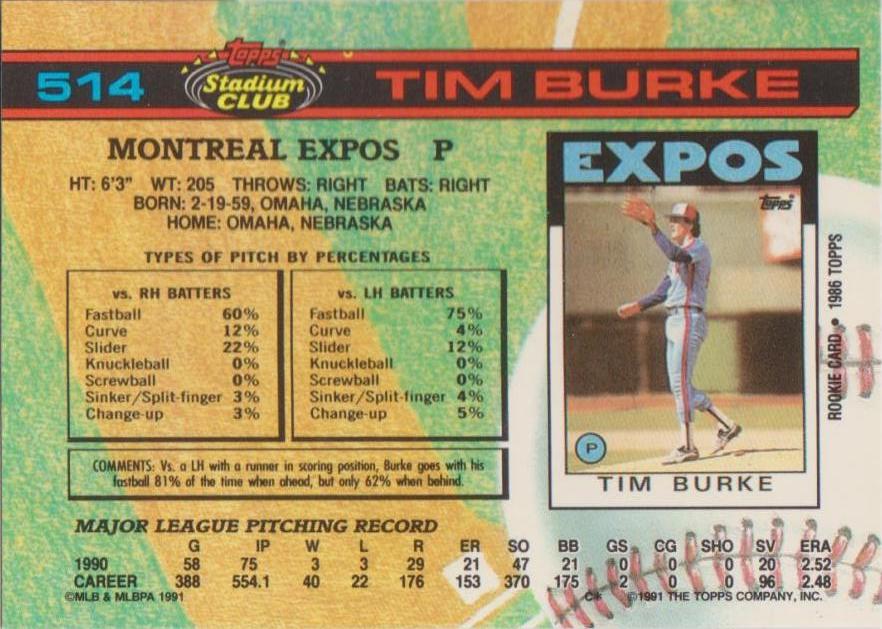 Tim Burke  baseball card collectible - Main Image 2