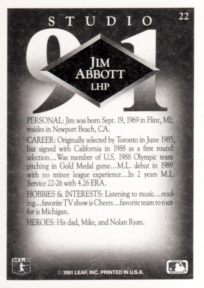Jim Abbott  baseball card collectible - Main Image 2