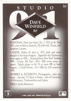 Dave Winfield  baseball card collectible - Main Image 2