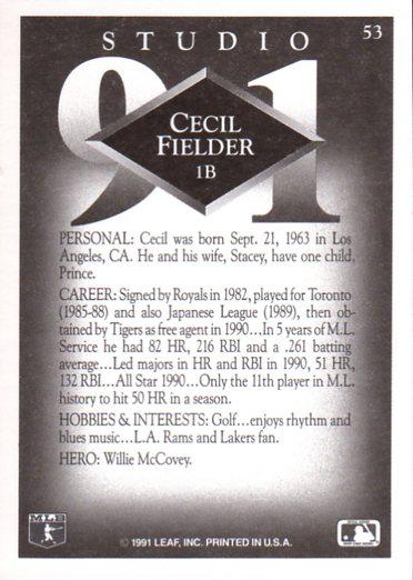 Cecil Fielder  baseball card collectible - Main Image 2