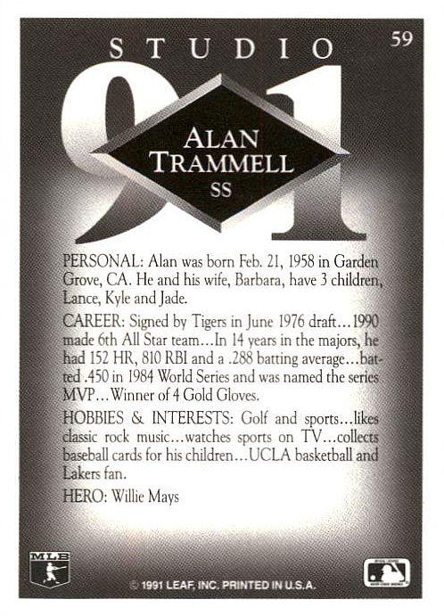 Alan Trammell  baseball card collectible - Main Image 2