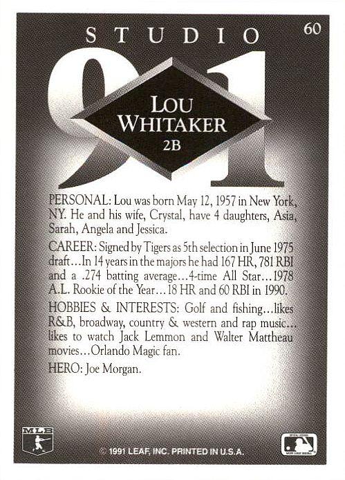 Lou Whitaker  baseball card collectible - Main Image 2