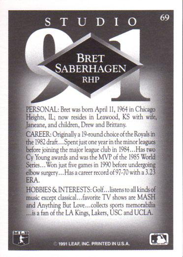 Bret Saberhagen  baseball card collectible - Main Image 2