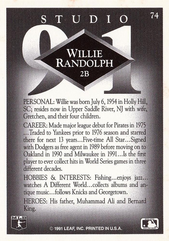 Willie Randolph  baseball card collectible - Main Image 2