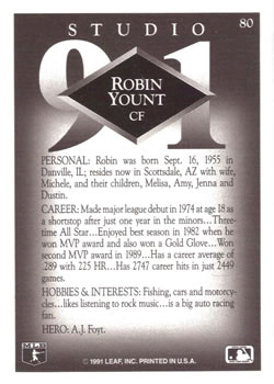 Robin Yount  baseball card collectible - Main Image 2