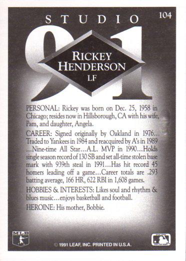 Rickey Henderson  baseball card collectible - Main Image 2