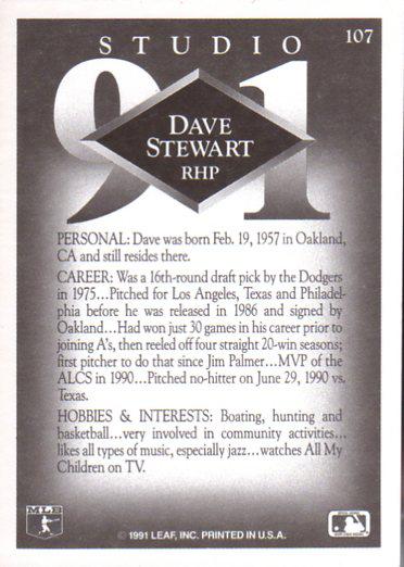 Dave Stewart  baseball card collectible - Main Image 2