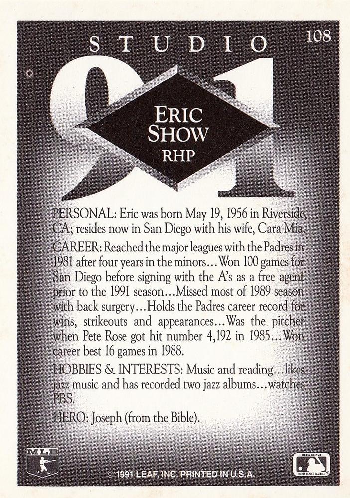 Eric Show  baseball card collectible - Main Image 2