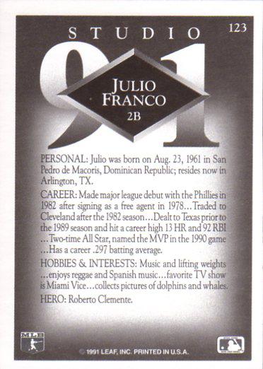 Julio Franco  baseball card collectible - Main Image 2