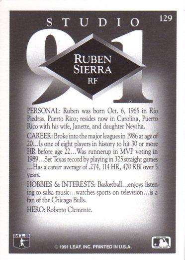 Ruben Sierra  baseball card collectible - Main Image 2
