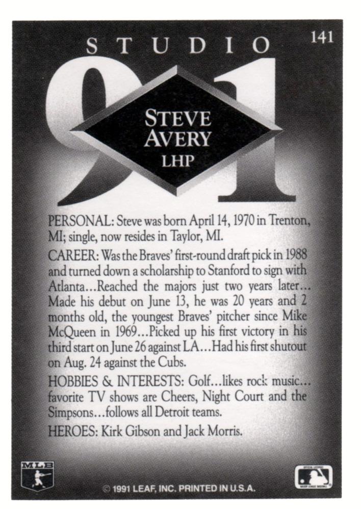 Steve Avery  baseball card collectible - Main Image 2