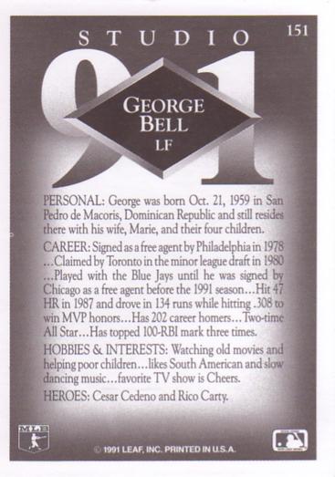 George Bell  baseball card collectible - Main Image 2