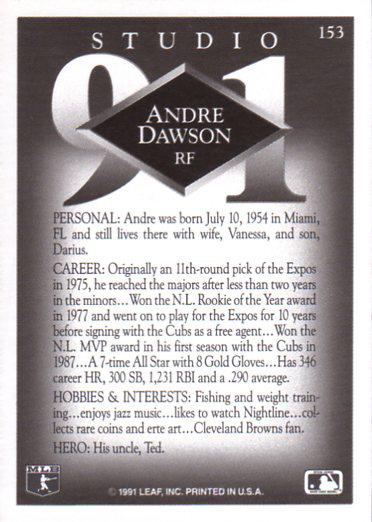Andre Dawson  baseball card collectible - Main Image 2
