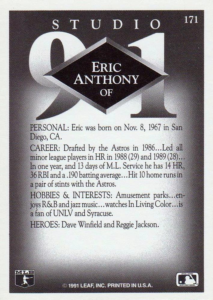 Eric Anthony  baseball card collectible - Main Image 2