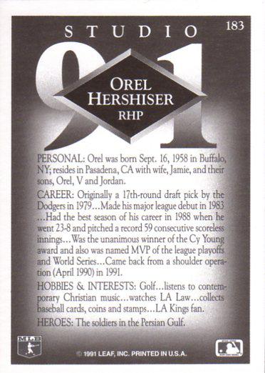 Orel Hershiser  baseball card collectible - Main Image 2