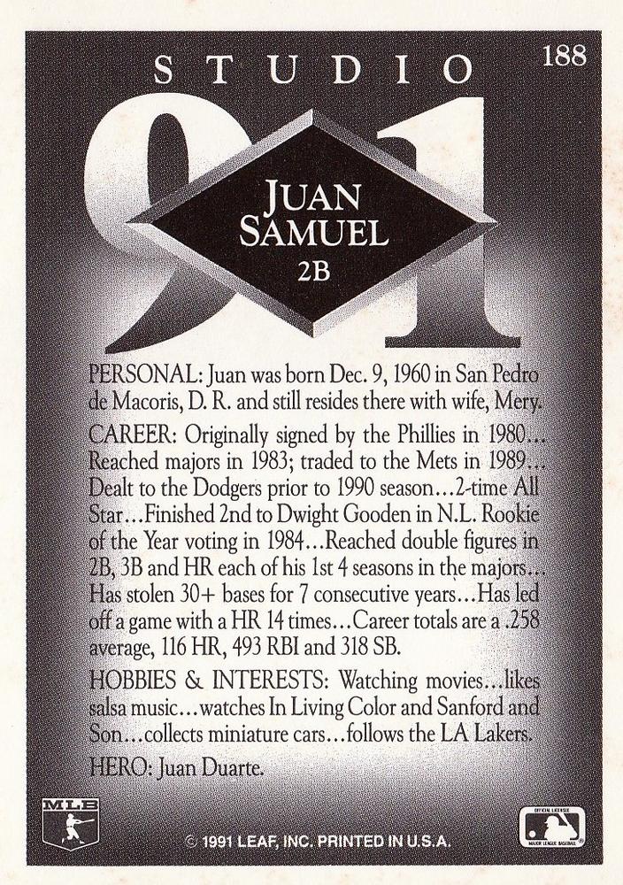 Juan Samuel  baseball card collectible - Main Image 2