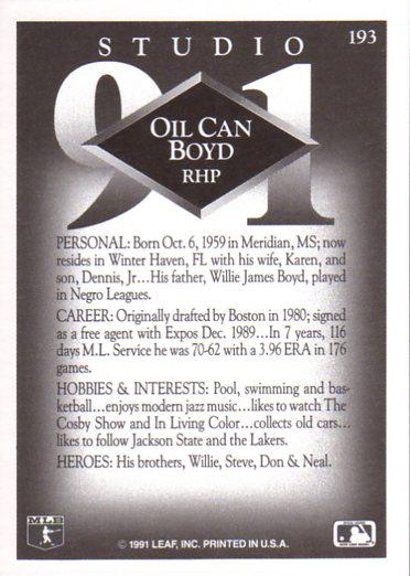 Oil Can Boyd  baseball card collectible - Main Image 2