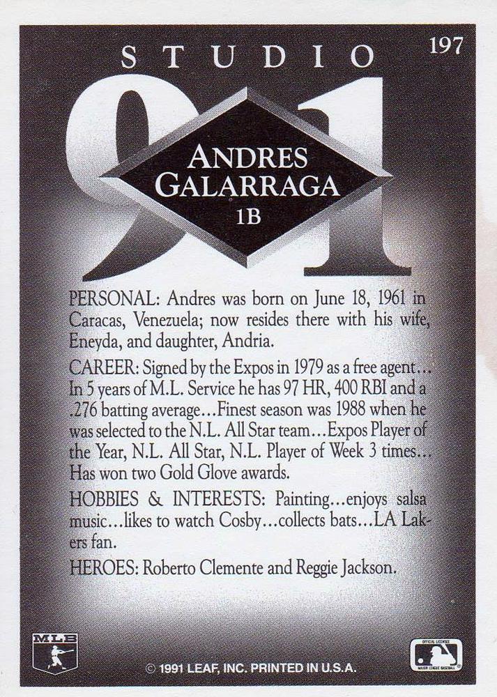 Andres Galarraga  baseball card collectible - Main Image 2
