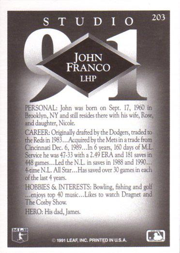 John Franco  baseball card collectible - Main Image 2