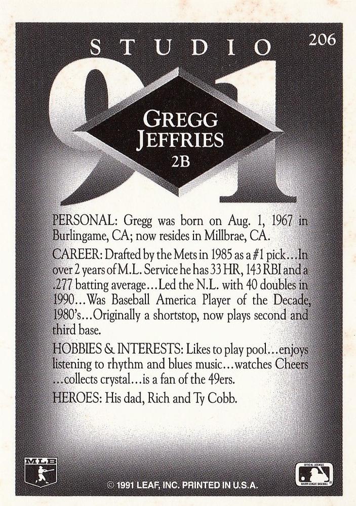Gregg Jefferies  baseball card collectible - Main Image 2