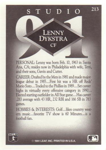 Lenny Dykstra  baseball card collectible - Main Image 2