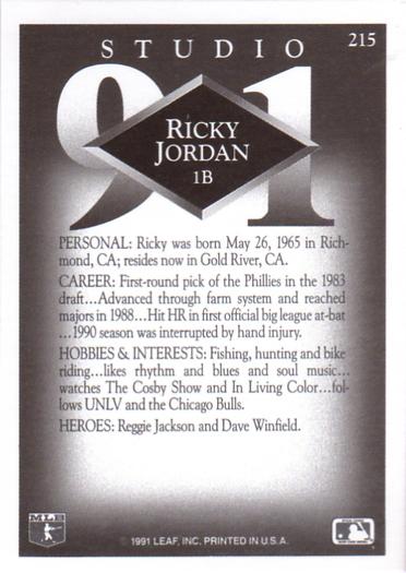 Ricky Jordan  baseball card collectible - Main Image 2