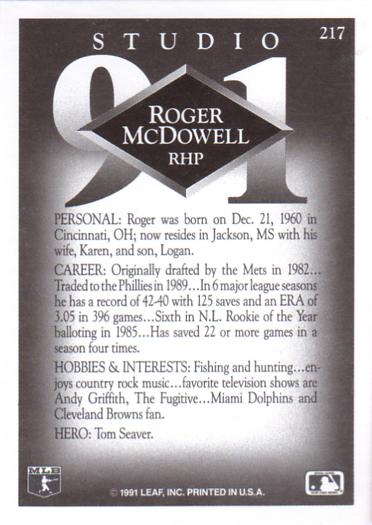 Roger McDowell  baseball card collectible - Main Image 2