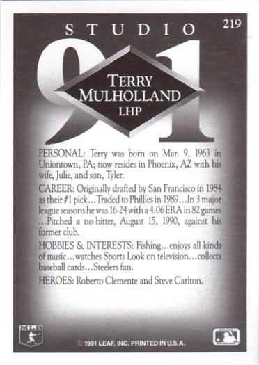 Terry Mulholland  baseball card collectible - Main Image 2