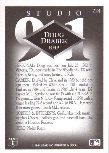 Doug Drabek  baseball card collectible - Main Image 2