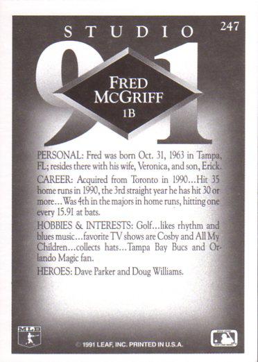Fred McGriff  baseball card collectible - Main Image 2