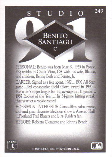 Benito Santiago  baseball card collectible - Main Image 2