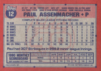 Paul Assenmacher  baseball card collectible - Main Image 2