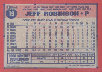 Jeff Robinson  baseball card collectible - Main Image 2