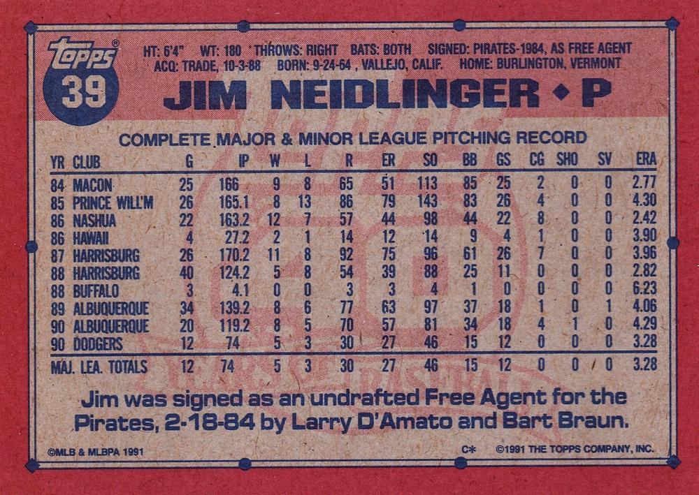 Jim Neidlinger  baseball card collectible - Main Image 2