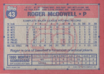 Roger McDowell  baseball card collectible - Main Image 2