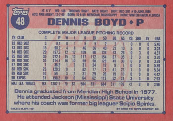 Dennis Boyd  baseball card collectible - Main Image 2