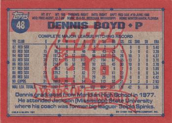 Dennis Boyd  baseball card collectible - Main Image 2