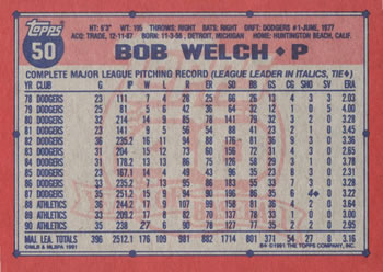 Bob Welch  baseball card collectible - Main Image 2