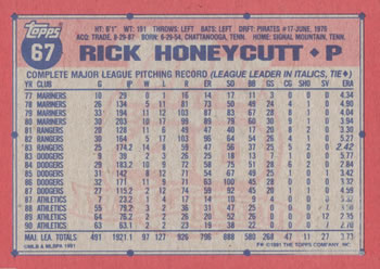 Rick Honeycutt  baseball card collectible - Main Image 2